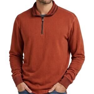 Robert Graham 1/4 Zip Sweater Pullover Fold Over Striped Collar Rust Orange L